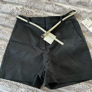 Zara Black High Waist Shorts with Tailored Look and Silver Belt